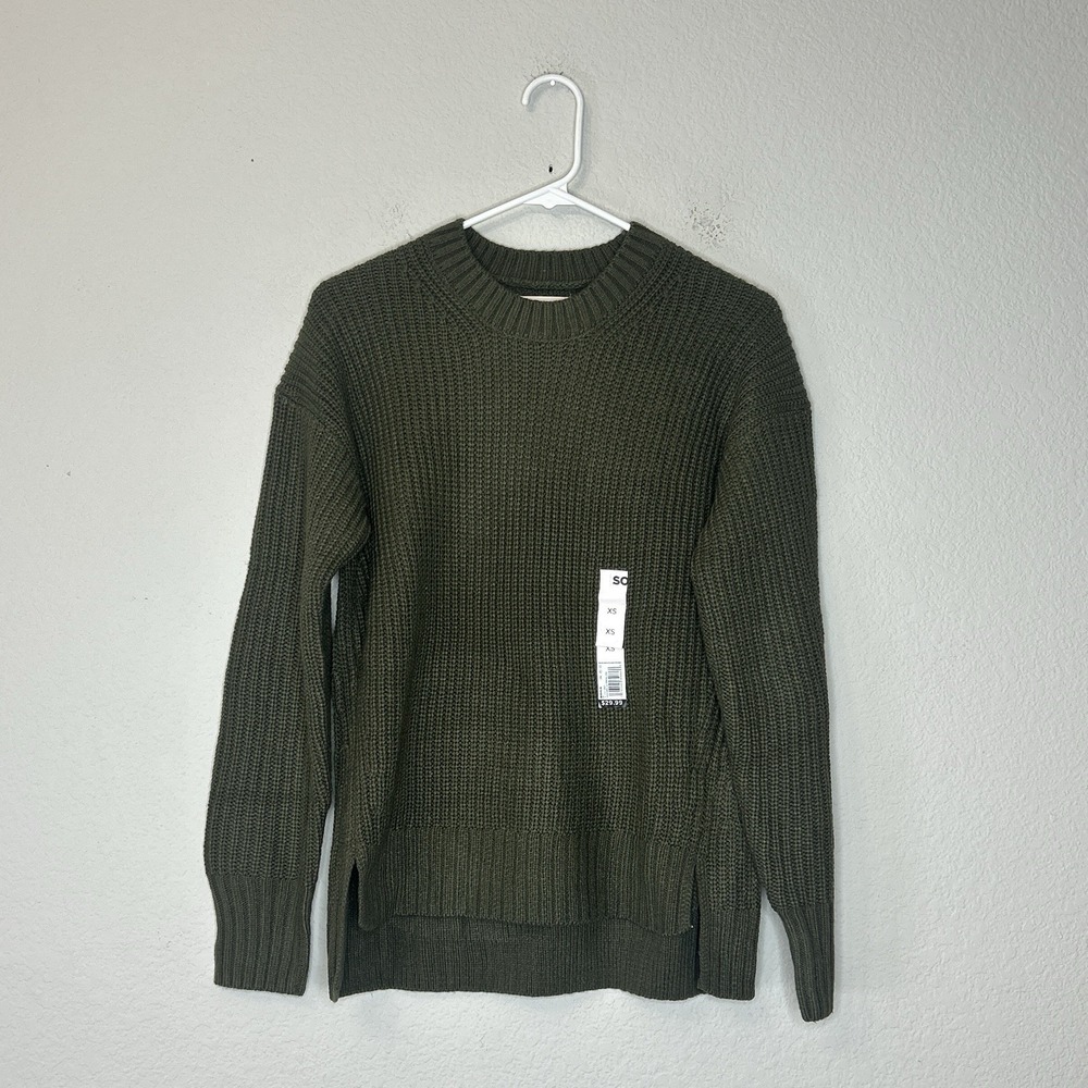 NWT SO Essential Acrylic Crewneck Pullover Sweater Women's Size XS Forest Green